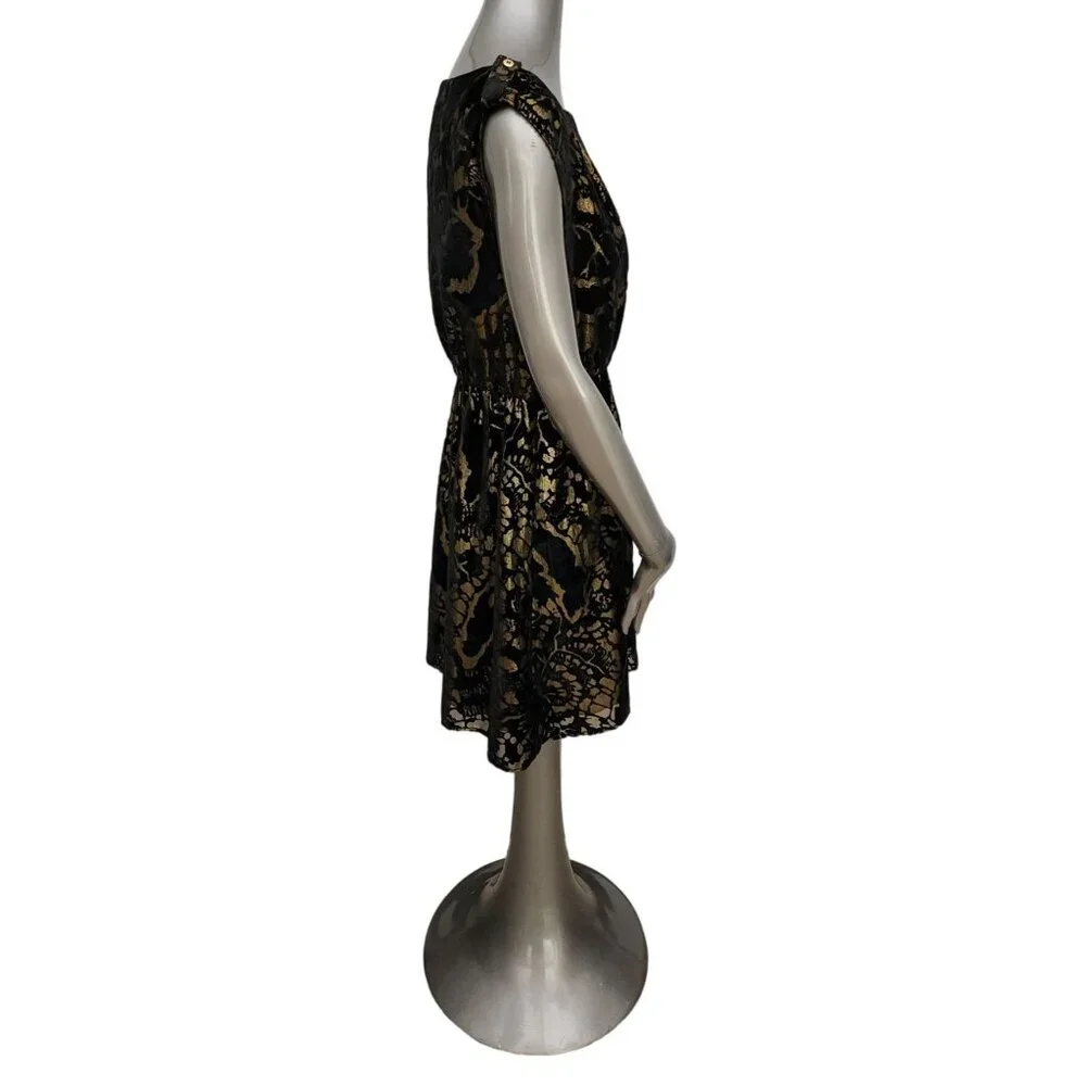 Alice + Olivia NWT Metallic Velvet Dress Gold Black Event Small